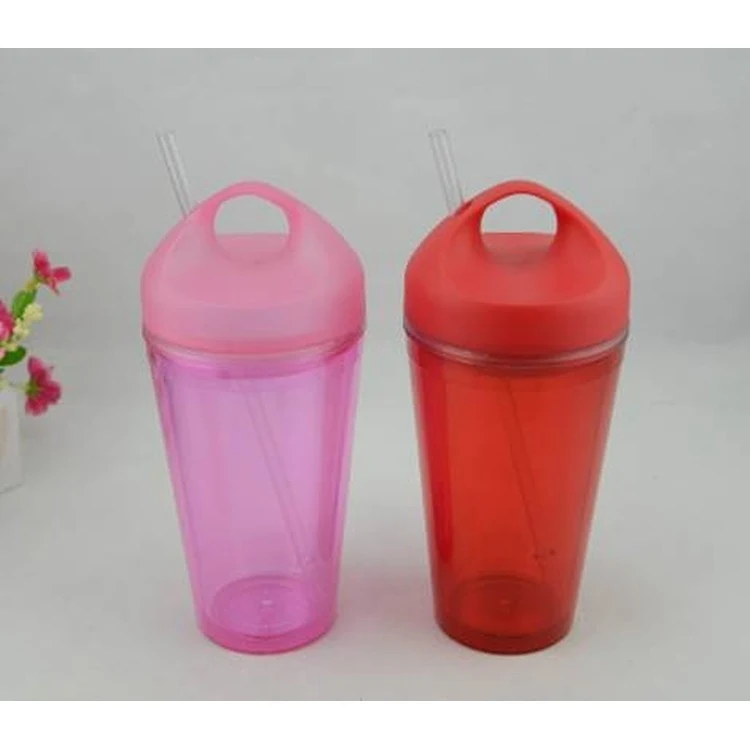 Eco-friendly Plastic Handle Lid Water Cup with Straw 1