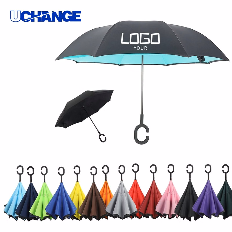 Portable Double Layer Inverted C Handle Reverse Umbrella for Travel