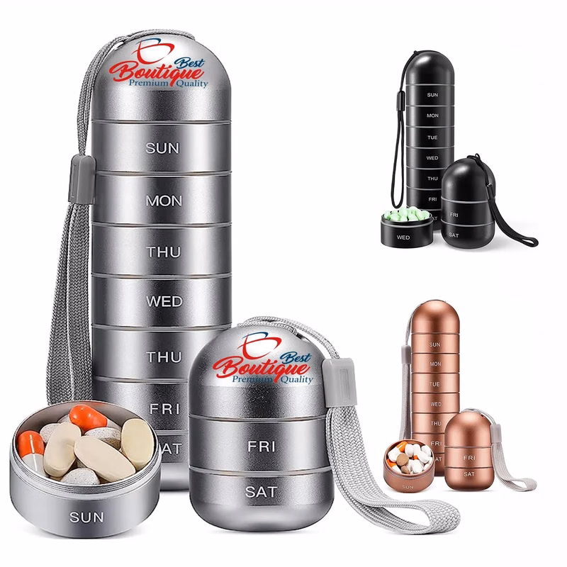 Portable Small Travel Waterproof Metal Weekly Pill Organizer