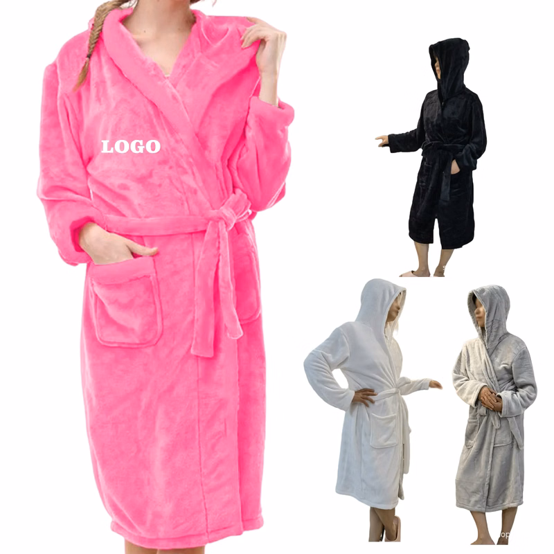 Flannel Hooded Kimono Bath Robe