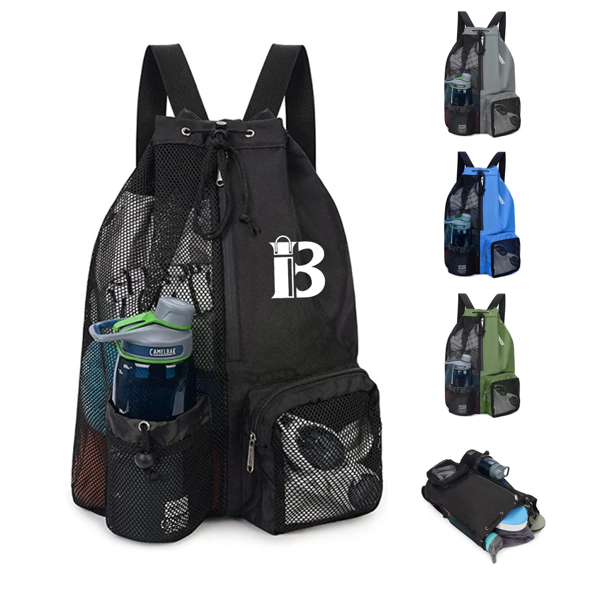 Polyester Mesh Drawstring Gym Bag Backpack 1