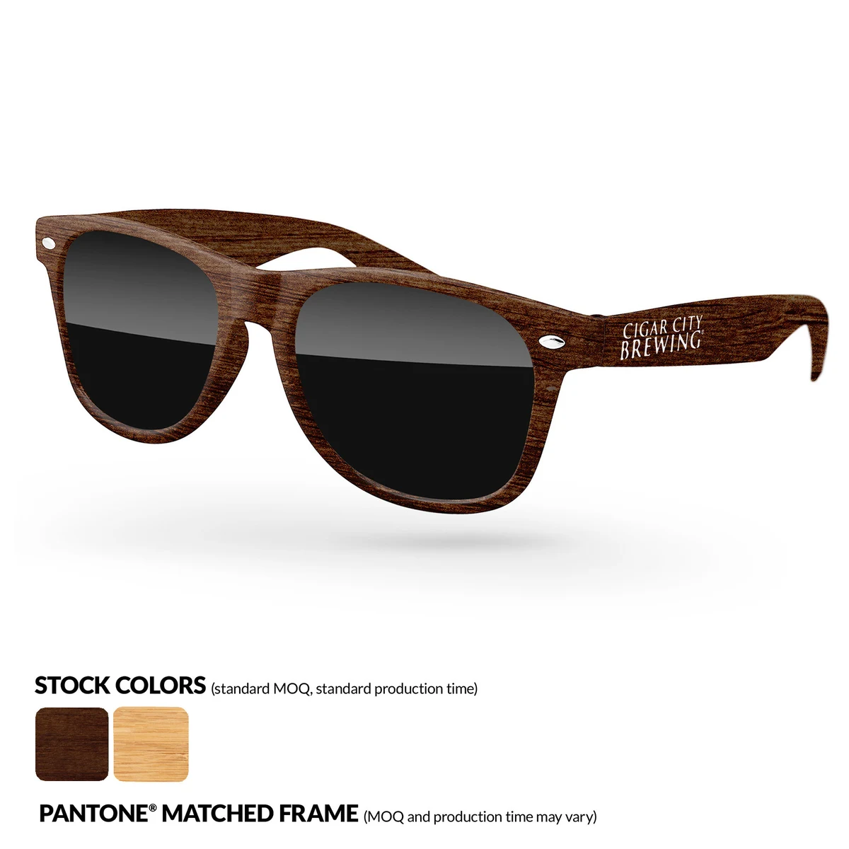 Faux-wood Retro Sunglasses w/ 1 Color Temple Imprint 1
