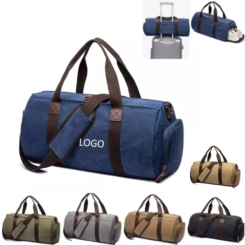 Cotton Canvas Duffel Tote with Shoe Pocket, custom tote bag with logo imprint 1