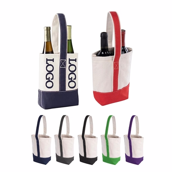 Printed Deux Wine Bottle Tote Bags