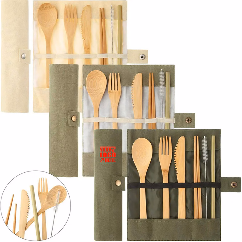 6 Pieces Reusable Bamboo Utensils With Pouch