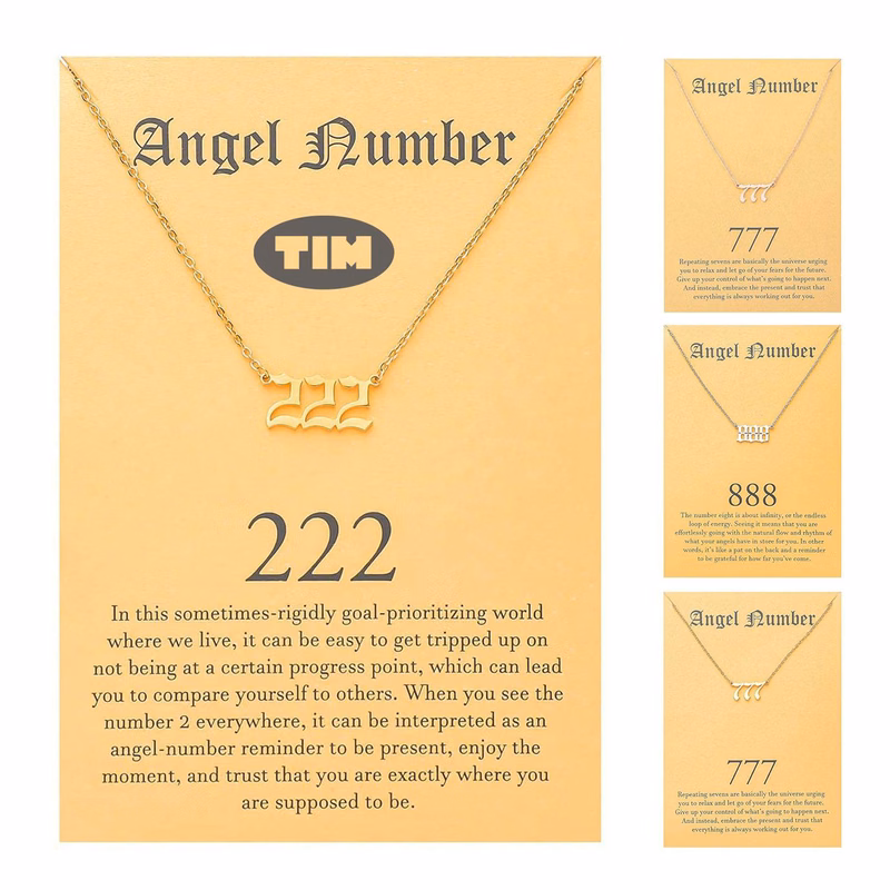 18K Gold Plated Old English Angel & Number Necklace