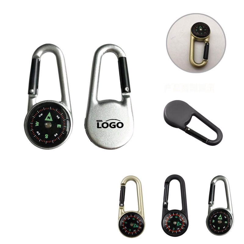 MOQ100 Metal Carabiner Compass Keychain For Outdoors
