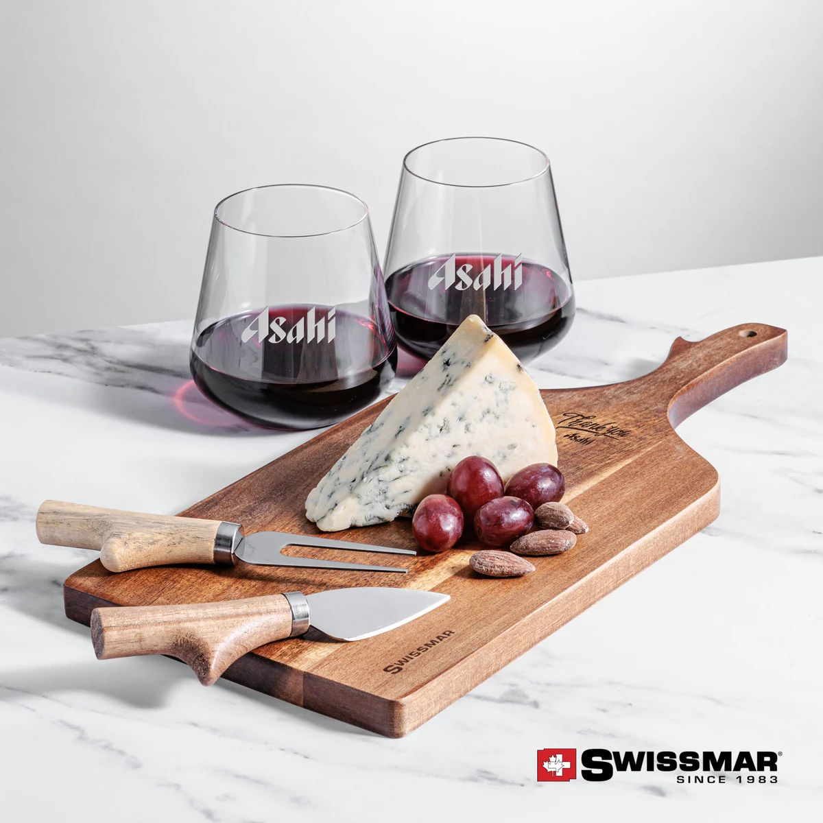 Swissmar® Paddle Board & 2 Cannes Stemless Wine 1