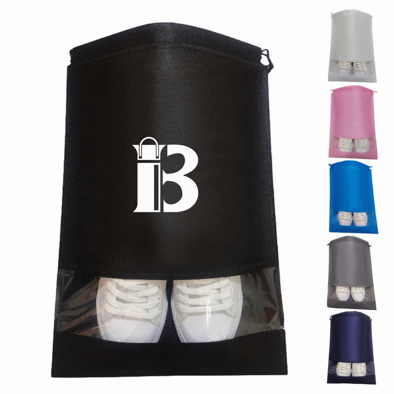 Dustproof Non Woven Drawstring Shoe Bags w/ Clear Window