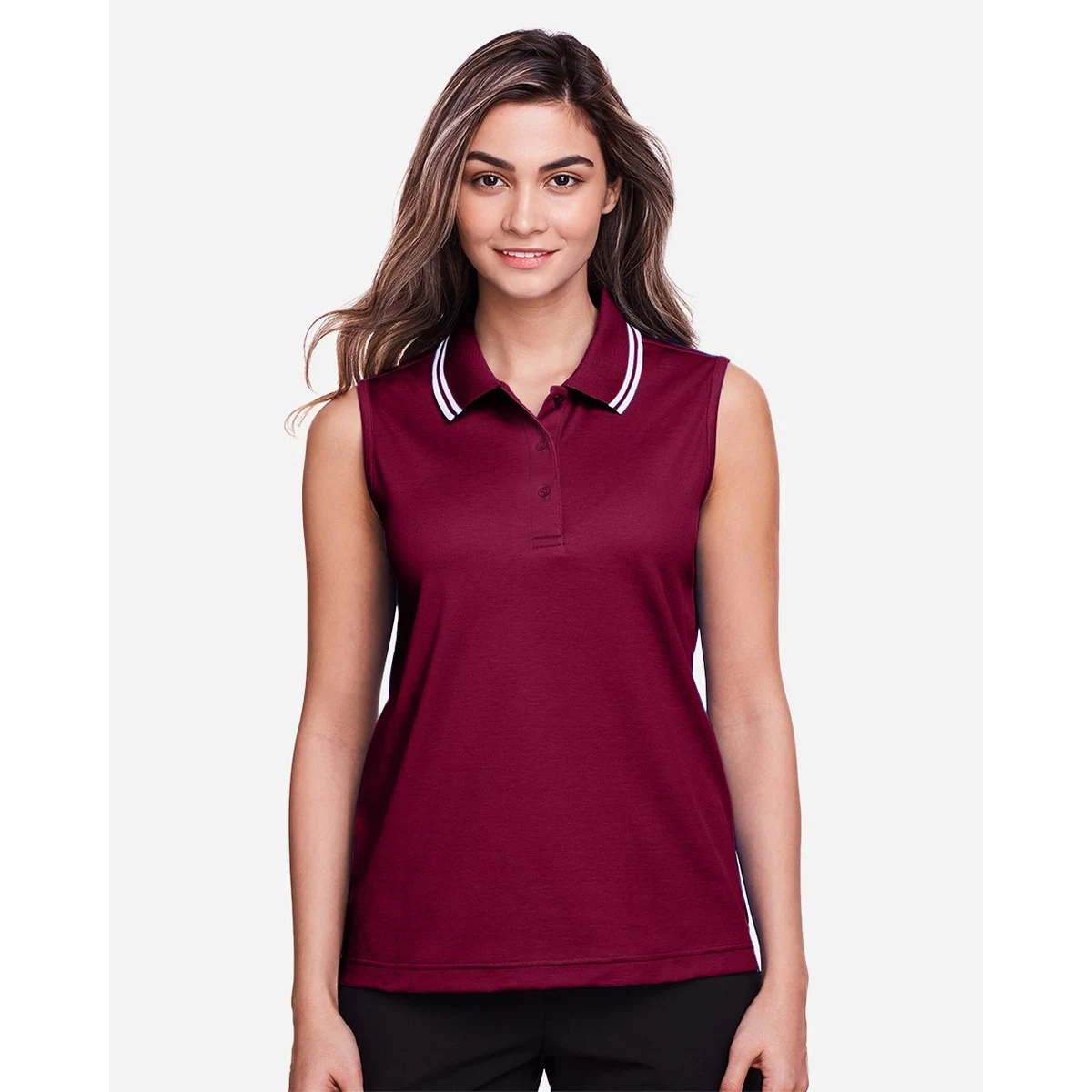 Women's CrownLux Performance® Plaited Tipped Sleeveless Polo - DG20SW 1