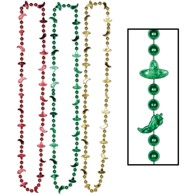 Fiesta Beads - Red Green Gold 33" 1