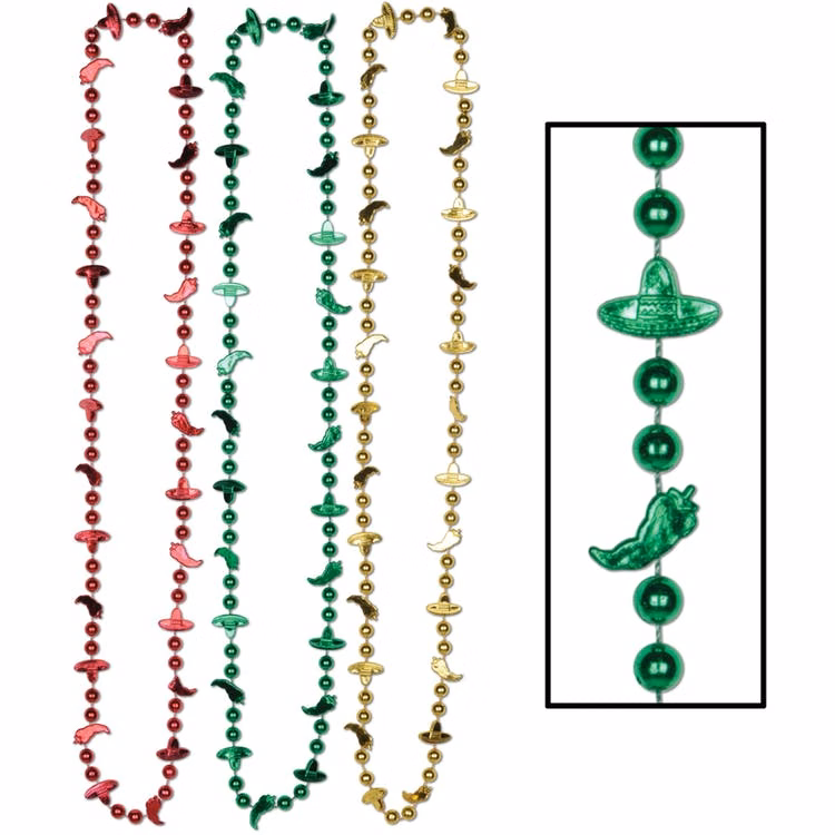 Fiesta Beads - Red Green Gold 33"