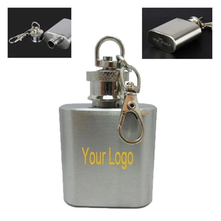 Mini 1oz stainless steel flask with keychain 1