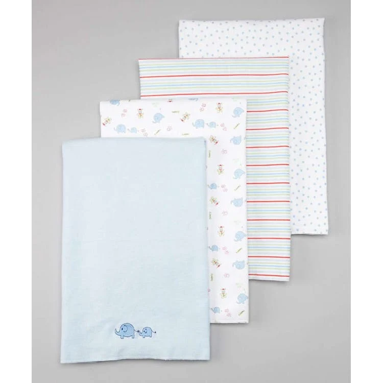 Cotton Flannel Receiving Blankets - Blue Patterns & Animals 4 Pack 1