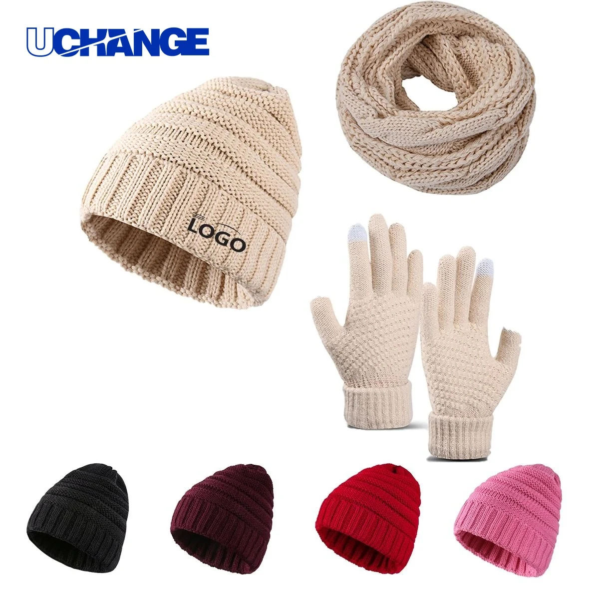 Imitation Cashmere Hat Scarf and Gloves Set 1