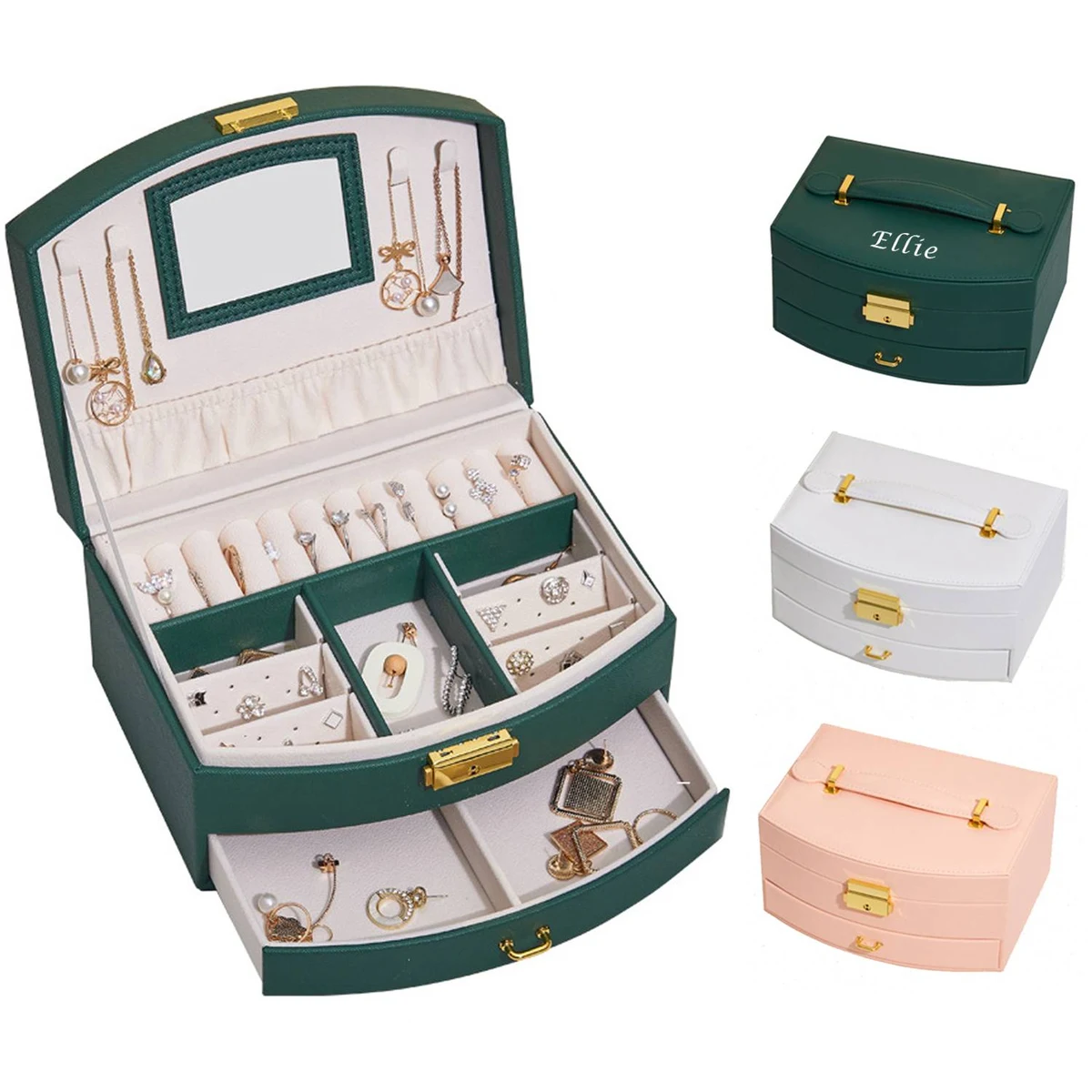 PU Leather Double Layer Jewelry Box Organizer 1
