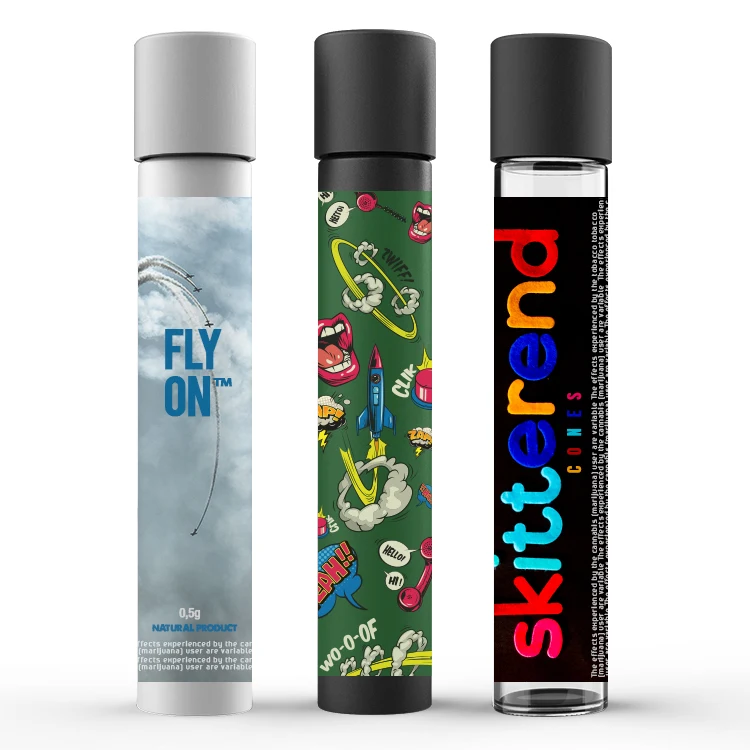 Glass Pre Roll Tube with Custom Sticker / Label 1