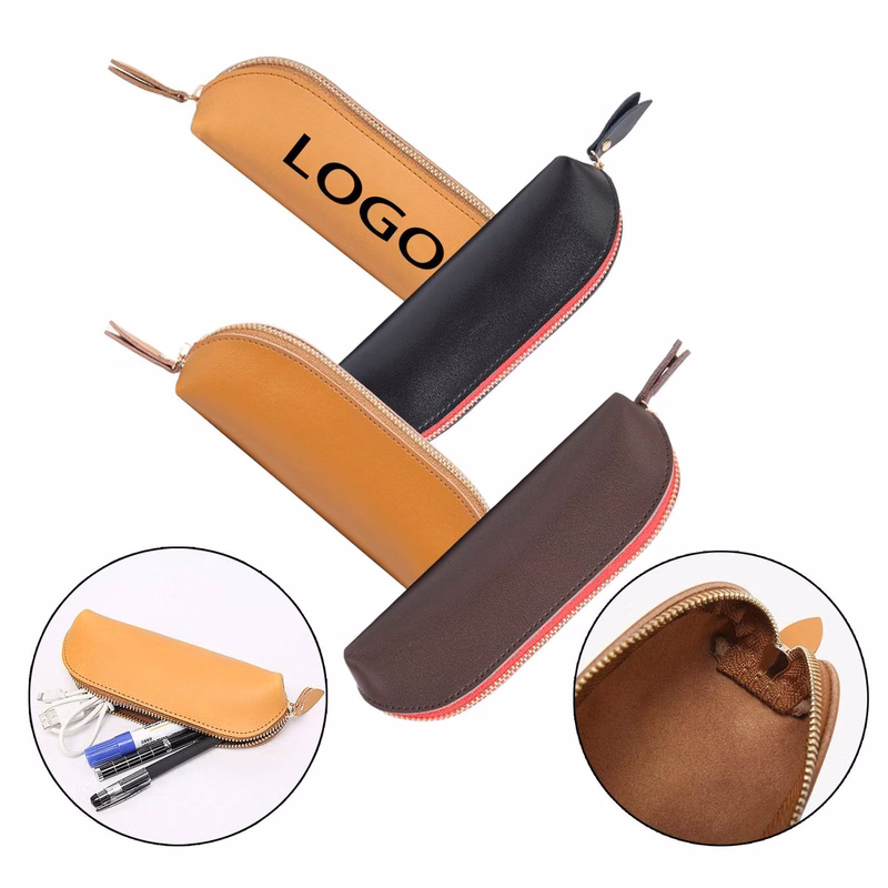 Solid Color Cow Leather Pen Carry Bag