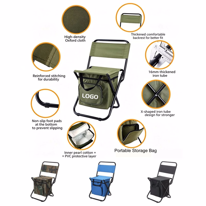 Portable Fishing Stool with Backrest and Storage Pouch