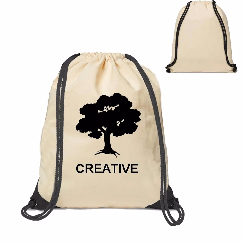 Imprinted Cotton Drawstring Backpacks with Color Corners