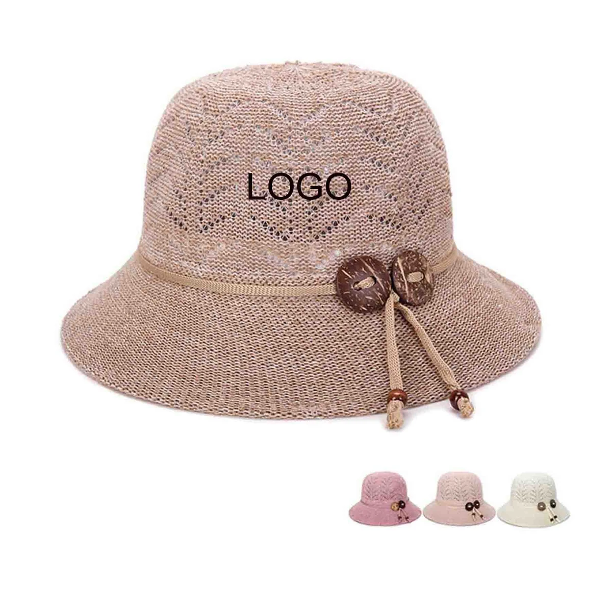 Coconut Shell Women Summer Hollow Knitted Bucket Hat 1
