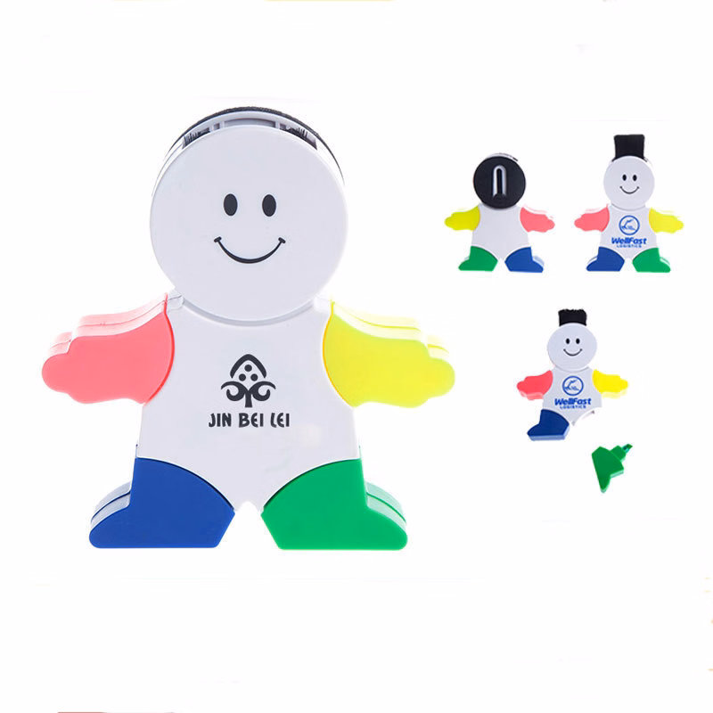 Multi-functional Robot Shaped 4 Colors Highlighter W/ Brush