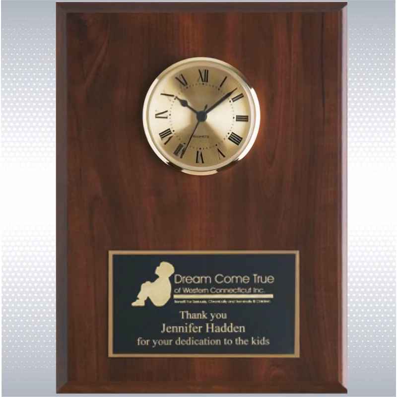 Cherry Solid Wood Plaque W/ Clock (12" X 15")
