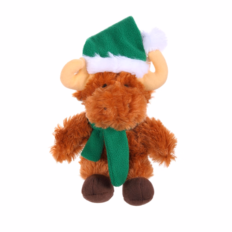 Soft Plush Stuffed Moose with Christmas Hat and Scarf