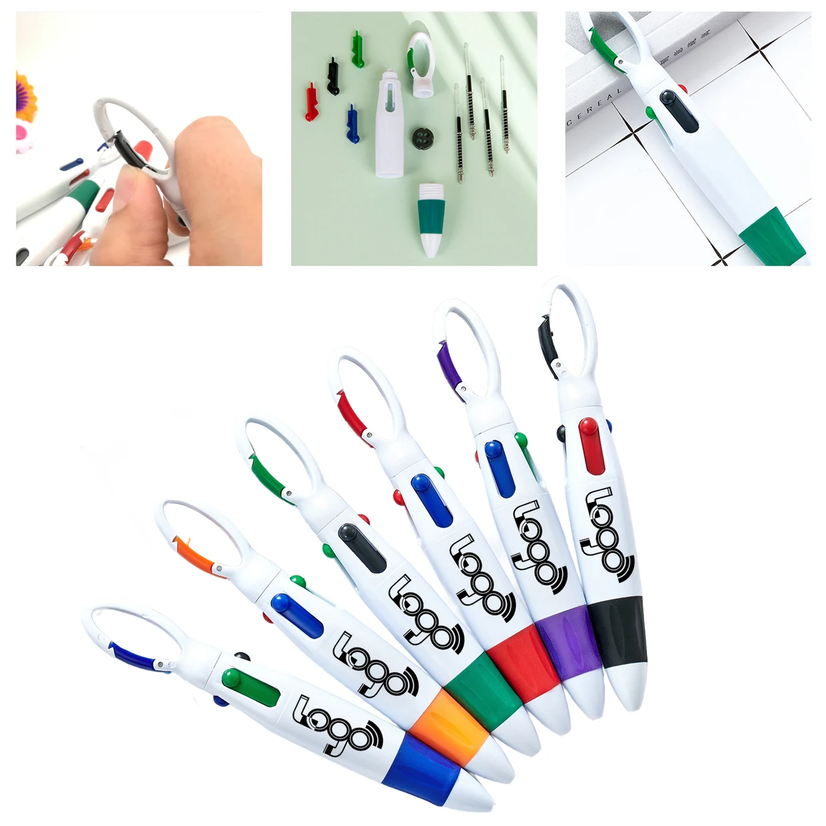 Multifunctional 4-in-1 Ballpoint Pen with Carabiner Clip 1