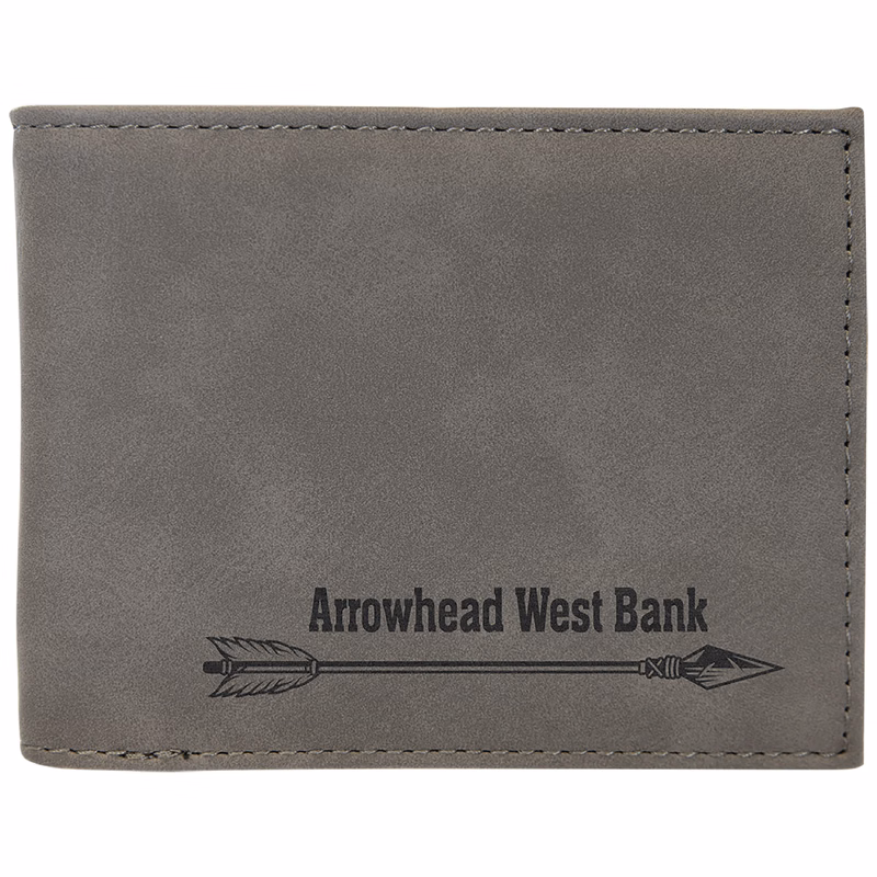 Gray Leatherette Bi-Fold Wallet w/ Flip ID Display
