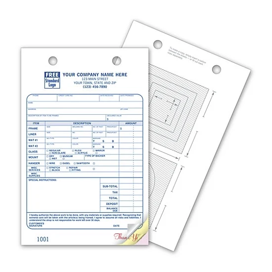 Picture Framing Register Forms, Large, Classic, Carbonless 1