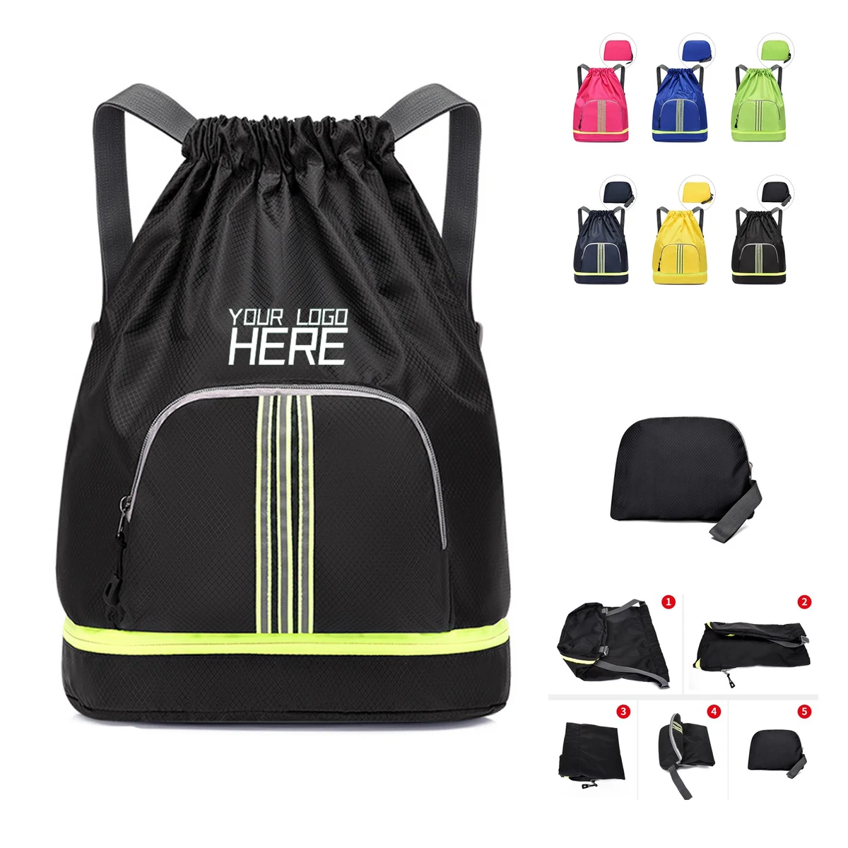 Foldable Drawstring Backpack With Reflective Strip 1