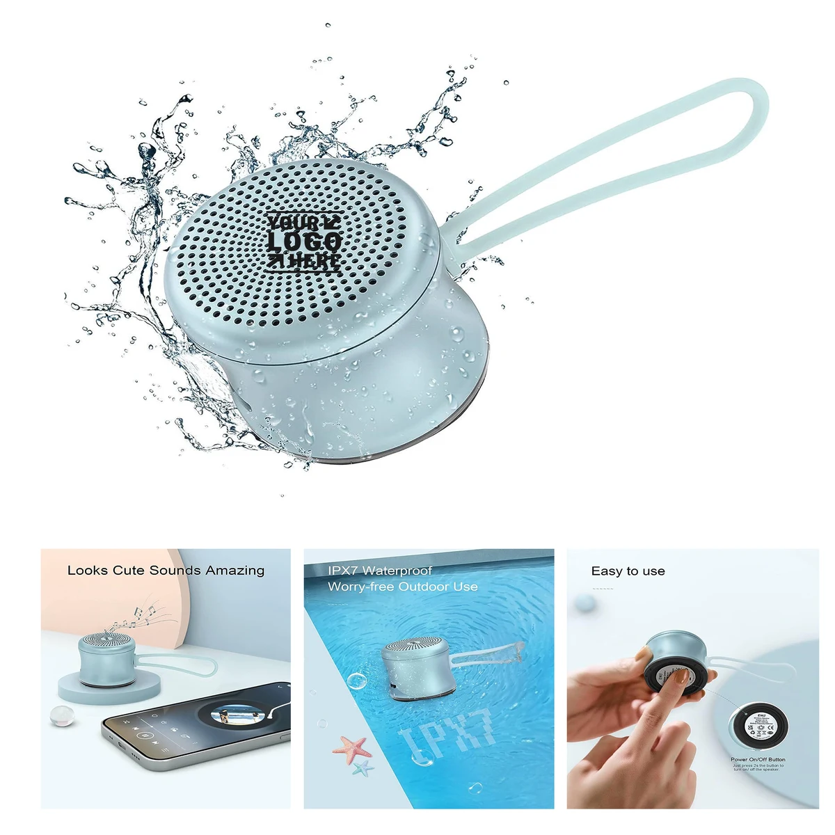 Cute Metal Wireless Portable IPX7 Waterproof Mini Bass Radiator Bluetooth Small Speaker with Lanyard 1