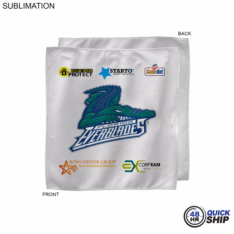 48 Hr Quick Ship - White Microfiber Dri-Lite Terry Sponsorship Rally Towel, 15x15, Sublimated