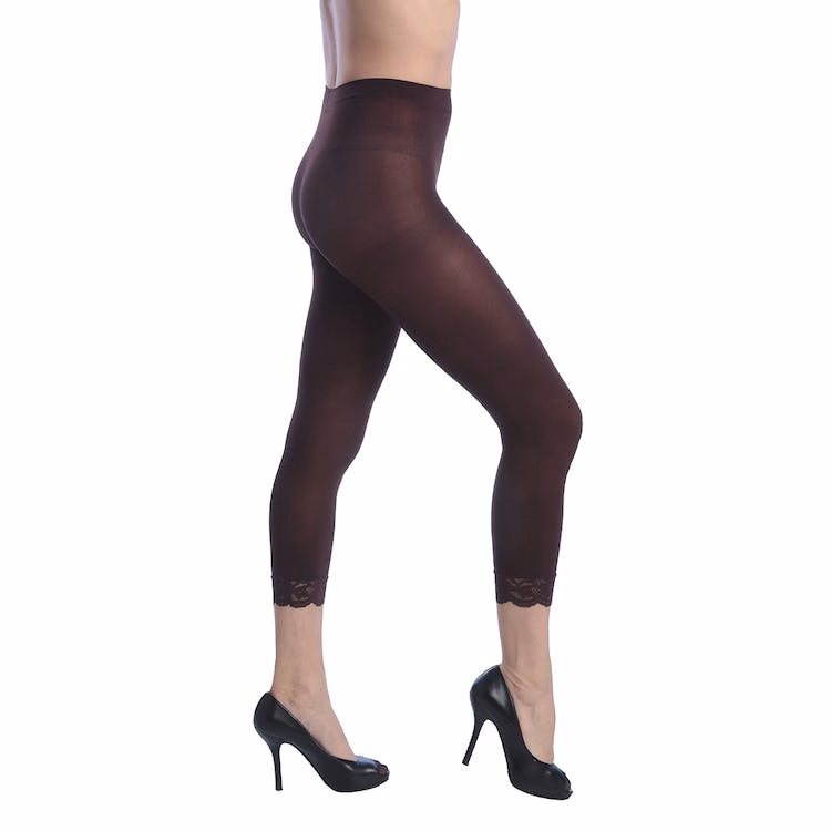 Women's Opaque Footless Capri Lace Tights - Brown Queen Size