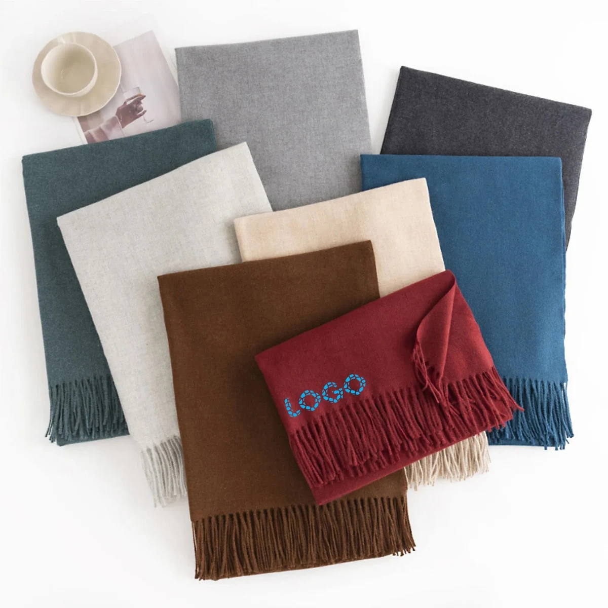 MOQ50 Cashmere Pashmina Woven Scarf & Fringes 1