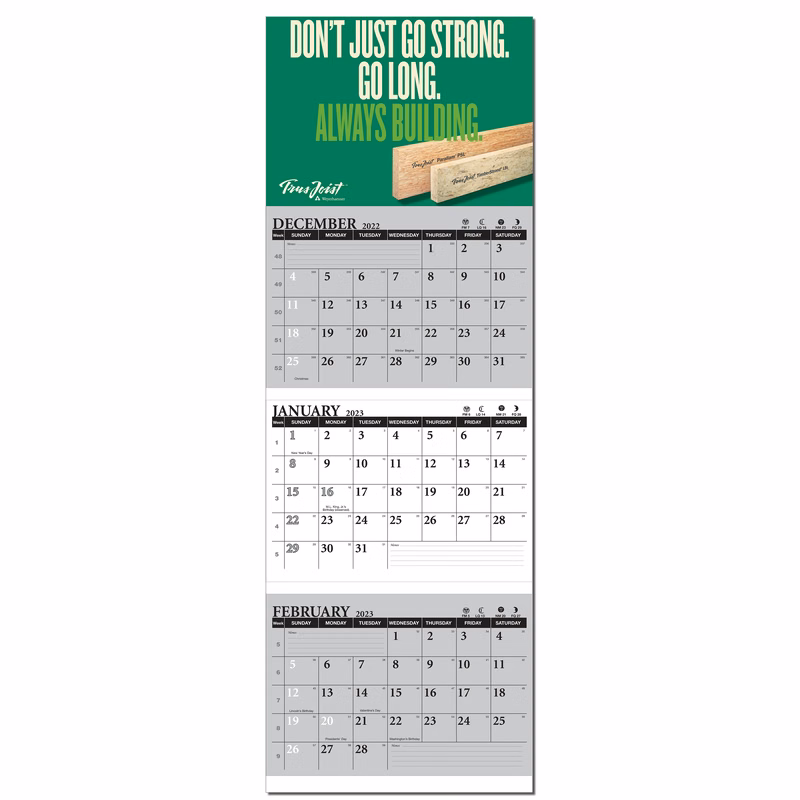 3 Month View Full Color Wall Calendar