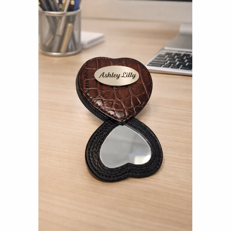 *CLOSEOUT* Designer Genuine Leather series Heart Shape Purse Mirror