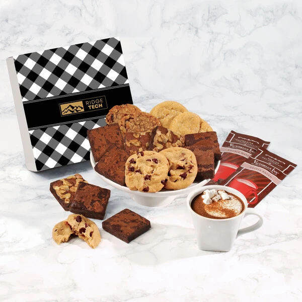 Gourmet Cookie & Brownie Gift Box with Black Plaid Sleeve 1