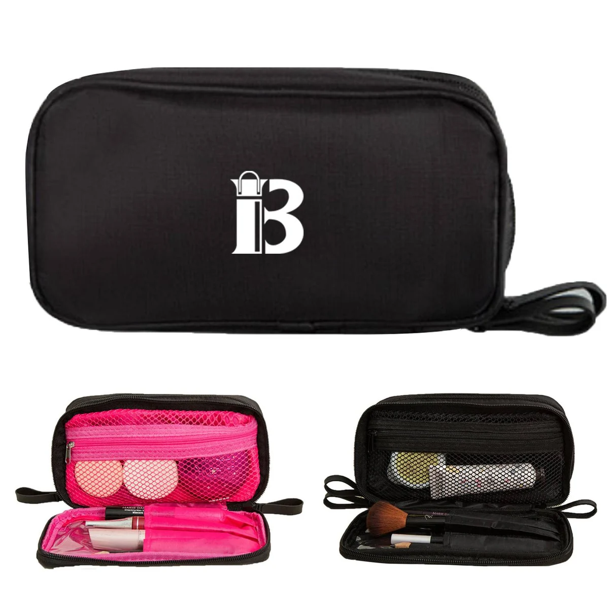 Nylon travel portable cosmetic bag with double zipper 1