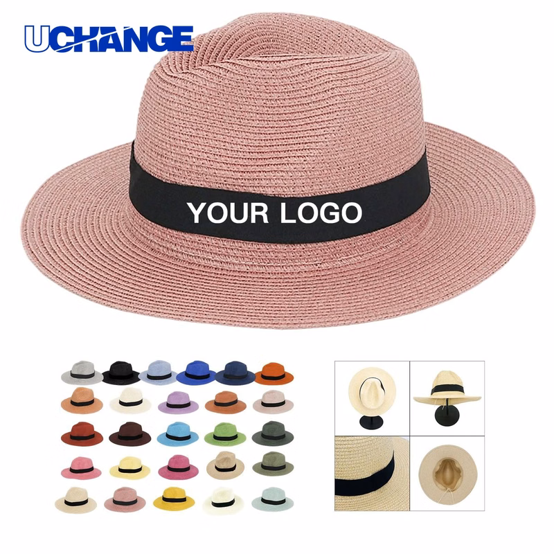 Custom Woven Straw Hat Headwear with Embroidery for Summer Wear