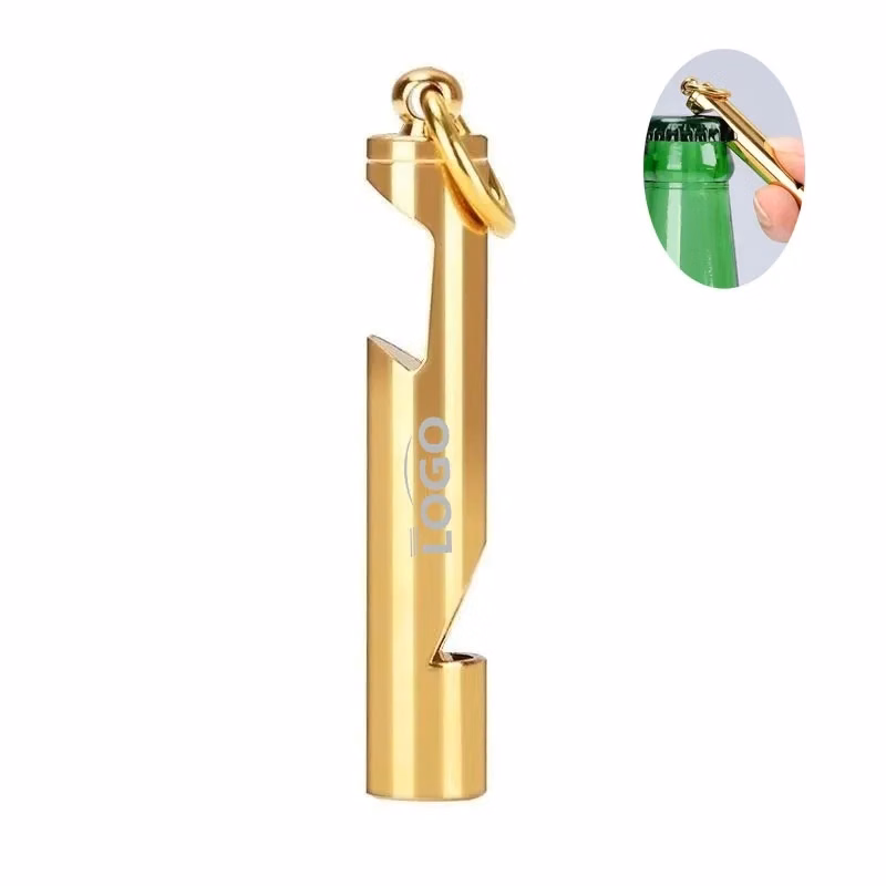 Brass Bottle Opener Whistle Keychain