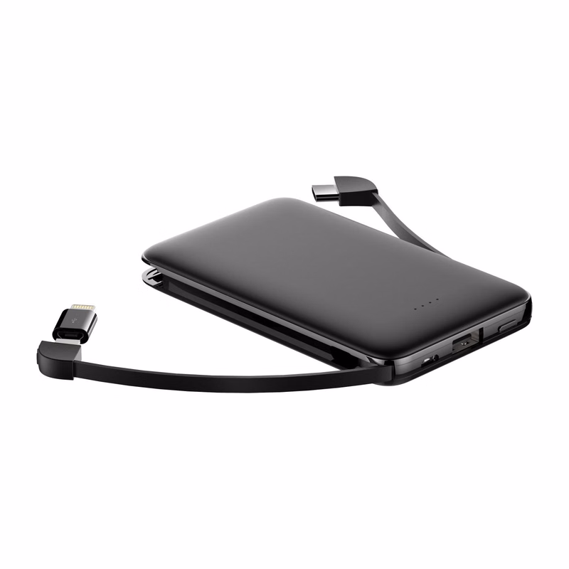 5,000 mAh Slim Power Bank with USB C & Lightening Adapters