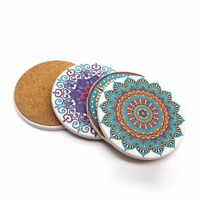 Full Color Ceramic Stone Absorbent Coaster with Cork Bottom