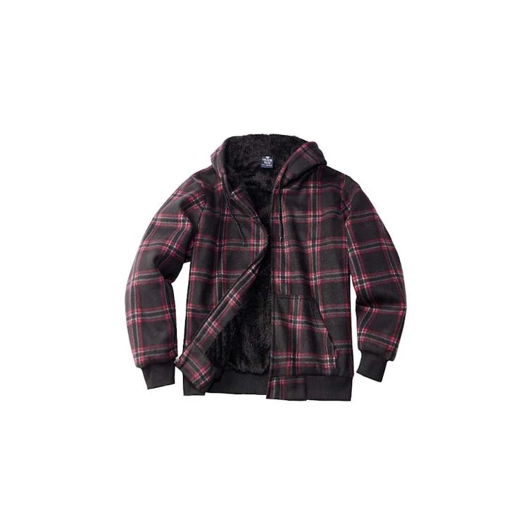 Men's Plaid Sherpa Lined Full Zip Hoodies S-2XL, custom hoodie or sweatshirt with logo imprint 1