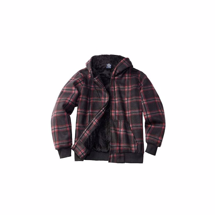 Men's Plaid Sherpa Lined Full Zip Hoodies S-2XL