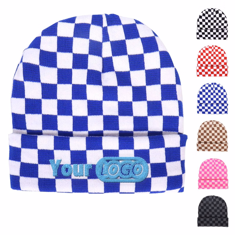 Checkered Pattern Knit Hat for Winter
