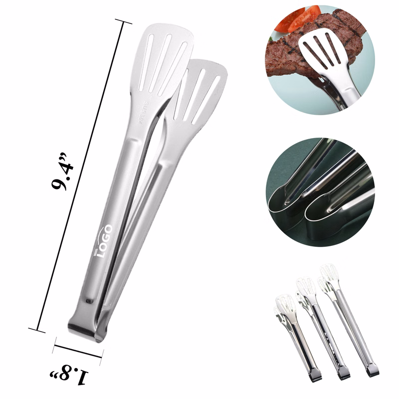 MOQ100 9" 304 Stainless Steel Food Tongs Thick BBQ Clamp