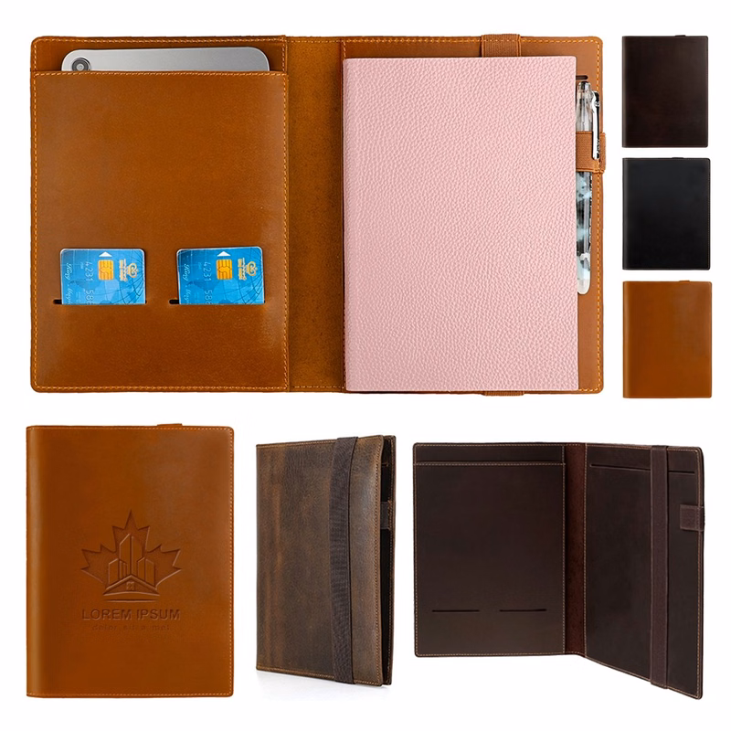 A5/B5 Genuine Leather Portfolio with Card Slots Pen Holder