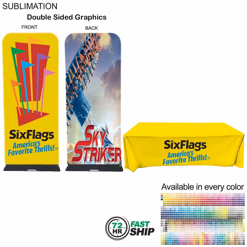 72Hr Fast Ship - Event package, 3'W Fabric banner and Premium 6' tablecloth closed back